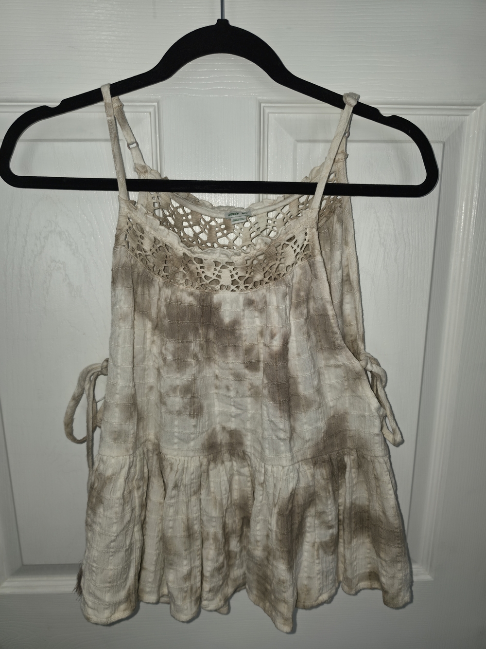 aerie Cream and Brown Tie-Dye Tank Top
